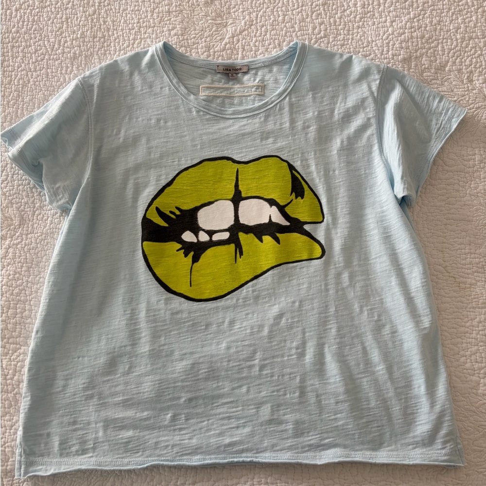 Lisa Todd Light Blue Tee with LOVE BITES Green Graphic